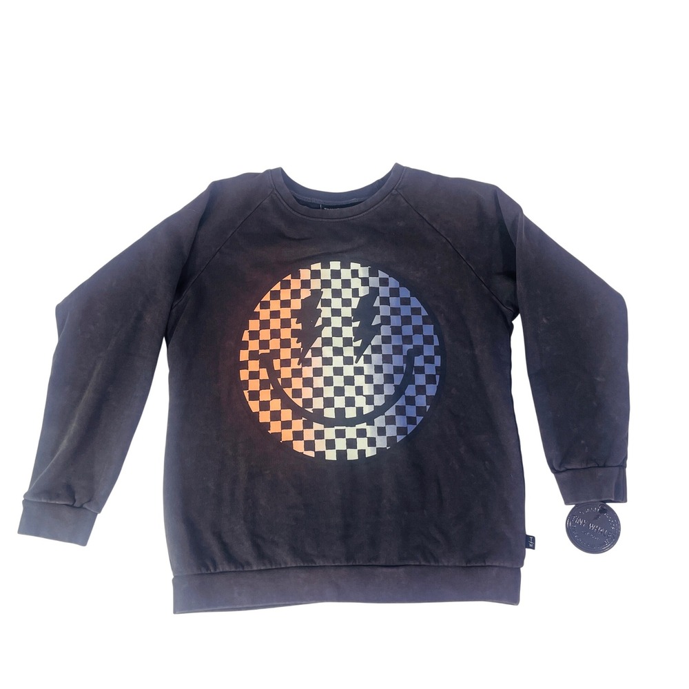 Tiny Whales Sweatshirt Kids 12/14 XL Charcoal Mineral Wash Smiley Face Graphic